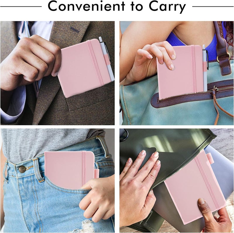 Feela 3 Pack Pocket Small Notebook Journals, Mini Cute Memo Notepad Hardcover College Ruled Lined Journals with Pen Holder for Women Girls Office School, with 3 Black Pens, 3.5”x 5.5”, A6, Rose Pink - Image 5